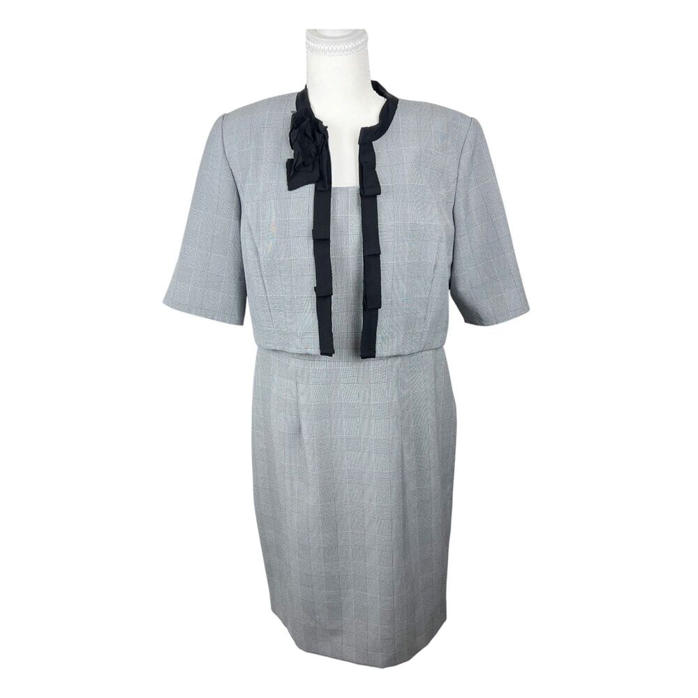 Studio I Blazer Dress Suit Set Women 12 Black White Houndstooth Secretary